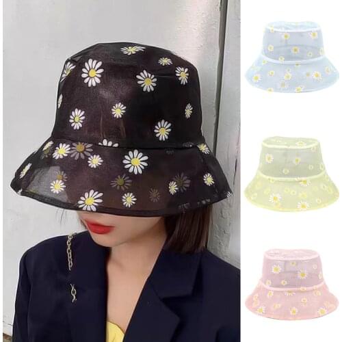 Net yarn fisherman hat female summer fresh breathable thin section small daisy flower sun hat outdoor Beach sunscreen sun hat HO