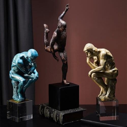 NORDIC THINKER FIGURE ART SCULPTURE DECORATION GYMNASTICS PLAY SOCCER CHARACTER STATUE CREATIVE RESIN CRAFTS HOME DECOR R4472