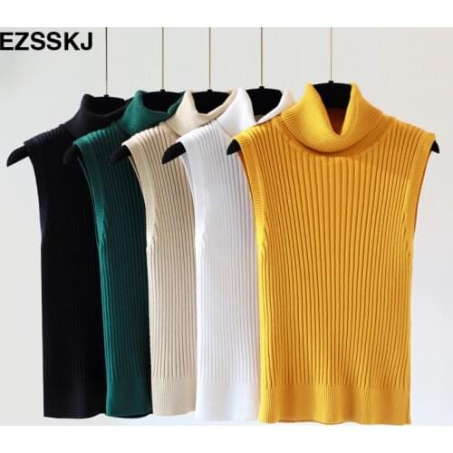Thick Autumn Winter sleeveless turtleneck Sweater pullovers Women slim female ol elegant sleeveless knitted sweater