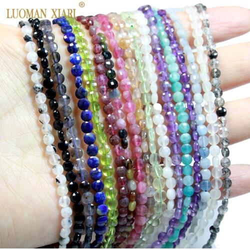 Top 4mm Button shape Faceted Natural Moonstone Lapis Amethysts Tourmaline Round Stone Beads For Jewelry Making DIY Bracelet