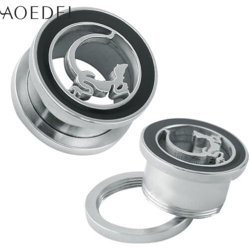 8-16mm Lizard Ear Plugs And Tunnels Pair Stainless Steel Flesh Tunnel Steel Black Tunnel Earrings For Men Piercing Plug 16mm