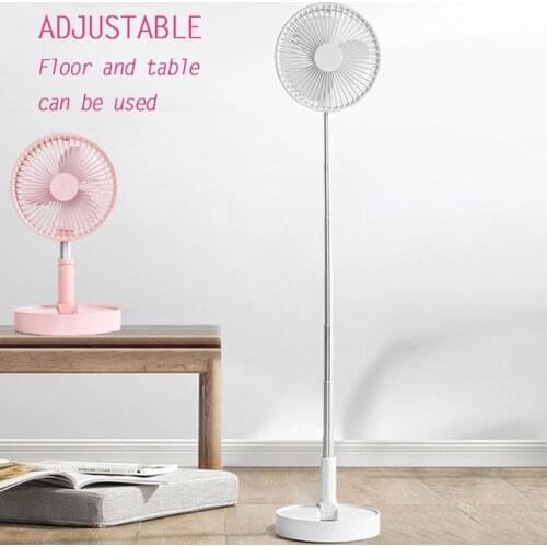 Stand Fan Folding Portable Telescopic Floor USB Fan with 3600/7200mAh Rechargeable Battery 4 Speeds Super Quiet