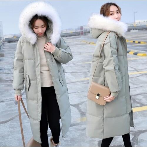 High Grade 90% White Duck Down Parka Coats Long Winter Warm Down Jacket Womens Hooded Overcoat Big Fur Collar Down Coat Outwear