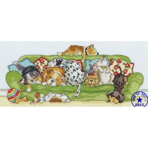 Top Quality lovely counted cross stitch kit Lazy Dogs sofa sleeping dogs dog doggy animal kitty cat bothy threads