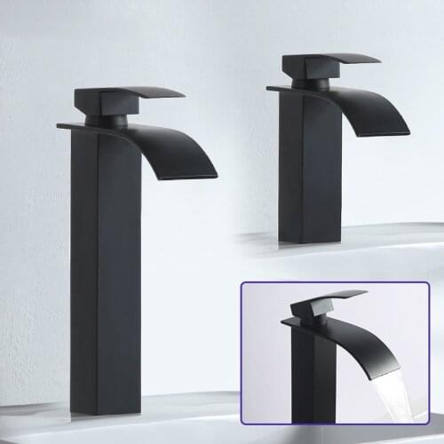 Zhangji Black Bronze Basin Bathroom Lavatory Sink Tap Crane Faucet Hot Cold Water Mixer Taps Single Hole Waterfall Out of Water