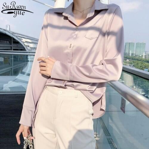 2021 NEW Autumn Single Breasted Solid Shirt Office Lady Wear Button Up Long Sleeve Turn Down Collar Pockets Blouse Feminine11360