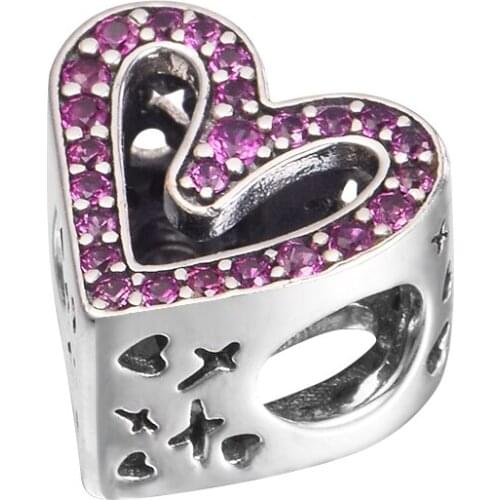 Woman DIY Beads Sparkling Ruby Red & Pink Freehand Heart Fits 925 Silver Original Bracelets Beaded Chain Jewelry Making 2021