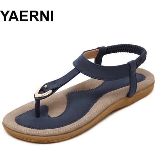 YAERNI 2017 Summer Shoes Leather Woman sandals Bohemia comfortable non-slip soft bottom flat women flip flops sandals plus size