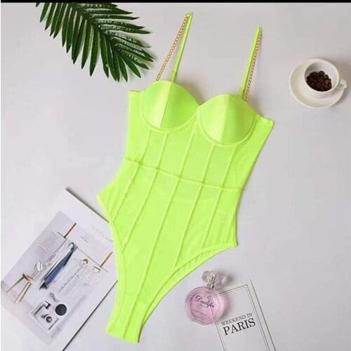 Women New Straps Backless Bodysuit One Piece Suit Chain Mesh Transparent Bodysuit Bralette Bodycon Jumpsuit