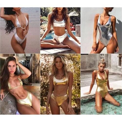 Womens Summer Fashion Close Fitting High Waist Classic Bikini, 2021 Comfortable New Bright Leather Sexy Popular Split Swimsuit
