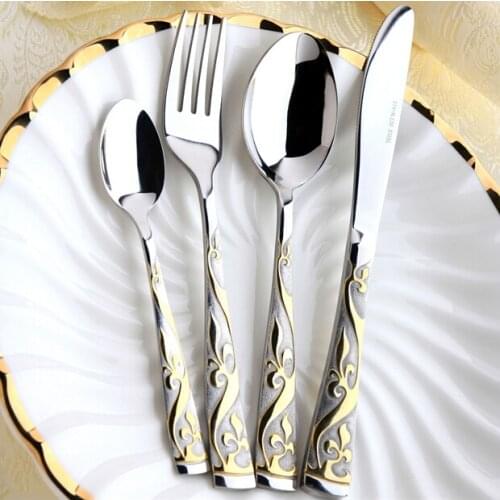 4Pcs/Set Cutlery Stainless Steel Flatware Colorful Cutlery Dinner Spoon Gold Plated Cutlery Sets Gold