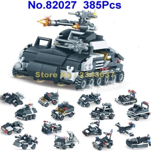 385pcs 8in1 military swat police tank armored vehicle speedboat plane building blocks Toy