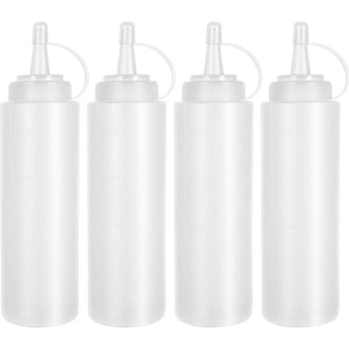 BESTONZON 4PCS 200ml 8oz Squeeze Squirt Condiment Bottles with On Cap Lids Dispensers for Ketchup Mustard Hot Sauc