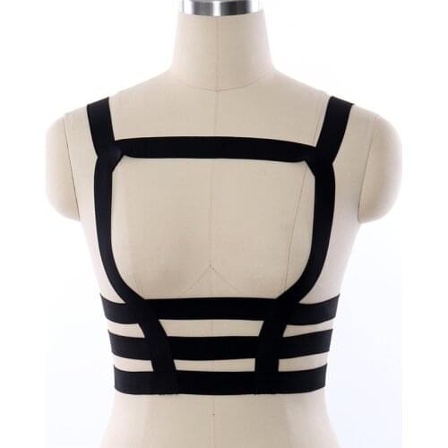 Black Chest Harness Gothic Elastic Bondage Harness Belt Cupless Body Bondage Cage Bralette Harajuku Bust Harness Sexy Lingerie