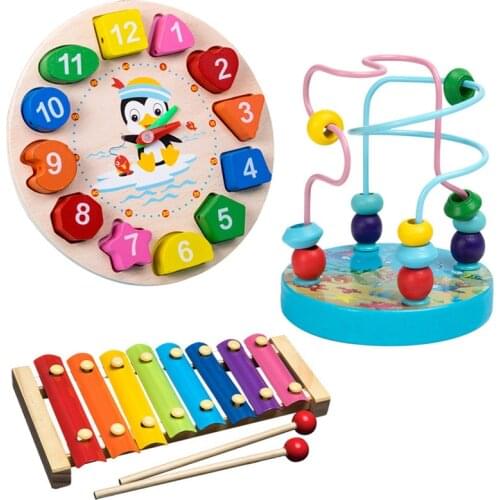 Montessori Kids Wooden Toys Rainbow Blocks Kid Learning Toy Baby Music Rattles Graphic Colorful Wooden Blocks Educational Toy