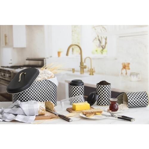 House Oval Bread Box 4'lü Set - Checkers