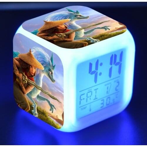 Disney Raya and The Last Dragon Anime Figure Toys Cartoon Digital Alarm Clock Color Can Change Children Kids Night Light Toys