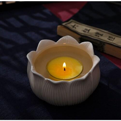 Ceramic Lotus Candle Holder for Buddha Creative Flower Lamp Living Room Candlelight Handmade Candlestick Home Temple Decor Craft
