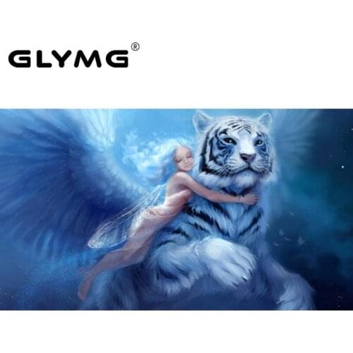 GLymg Needlework Diamond Painting Tiger Girl Cross Stitch Kits Diamond Embroidery Full Square Icon Mosaic Decor Home Pictures