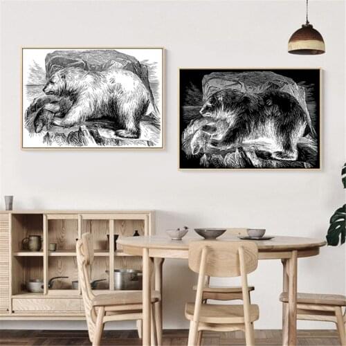 Canvas Room Decoration Vintage Picture Oil Painting Bear Poster Canvas Print Painting Wall Art Living Room Home Decoration