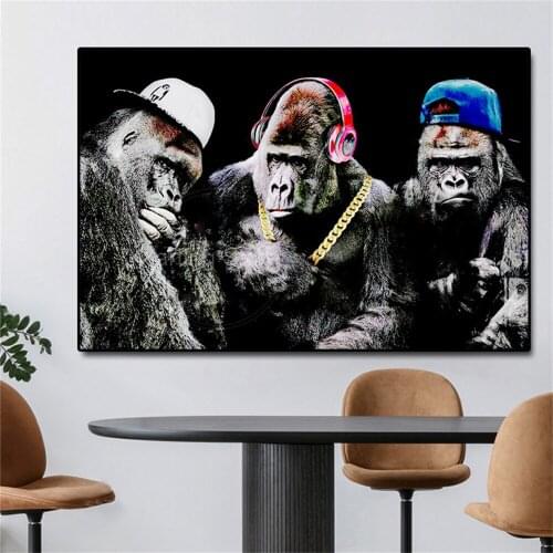 Nordic Hip-hop Gorilla Picture Funny Animal Canvas Painting trend Wall Art Posters and Prints For Living Room Home Decor Mural