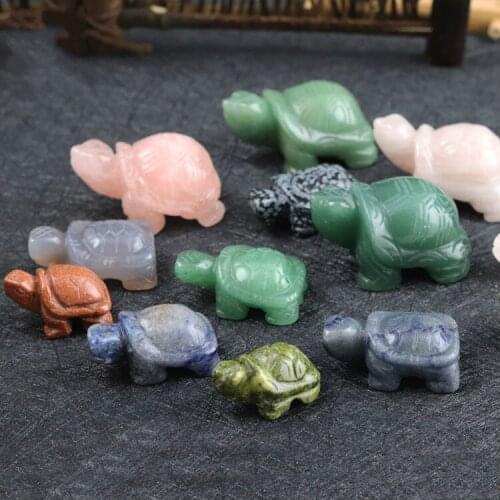 Chinese Natural Crystal Semi-precious Stone Turtle Carving Small Animal Powder Crystal Jade Crafts Feng Shui Ornaments