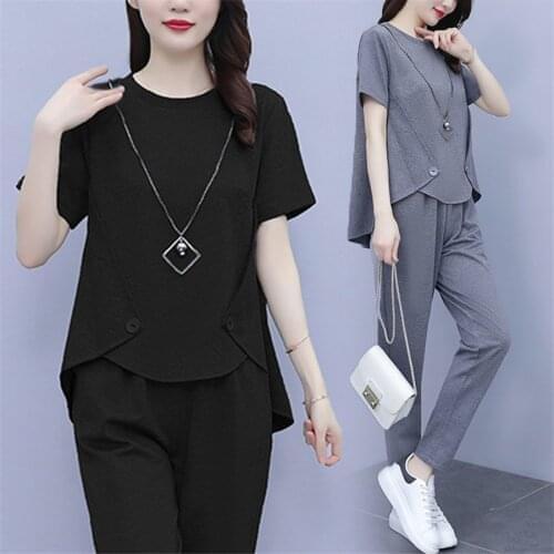 Summer Casual Tracksuit 2 Piece Sets Women Korean Loose Short Sleeve T-Shirt Tops + Pants Suit Fashion Sweatsuit Jogging Outfit