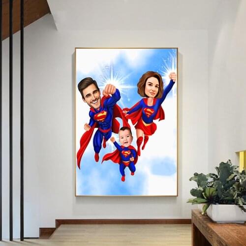 Marvel Personalized Family Portrait Canvas Painting Custom Spiderman Poster Wall Art Room Home Decoration Picture Birthday Gift