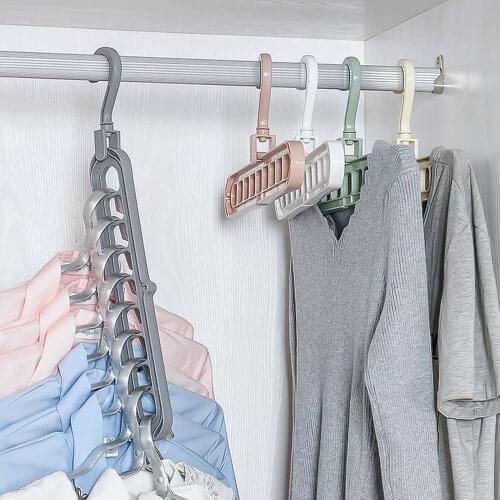 Multi-function Folding Hanger 9 Hole Rotating Magic Clothes Hanger Closet Organizer Home Bedroom Storage Rack Color Random