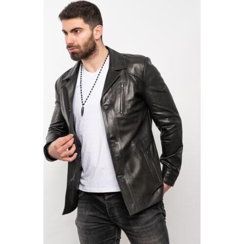 Men Leather Jacket Soft Genuine Leather Jackets Trench Coat Windproof Long Windbreaker Top Business Blazer Overcoat Black 2021