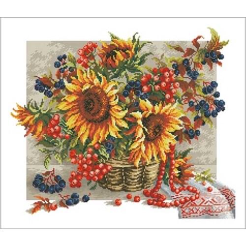 Sunflower berry flower basket Counted Cross Stitch 11CT 14CT 18CT DIY Cross Stitch Kits Embroidery Needlework Sets home decor