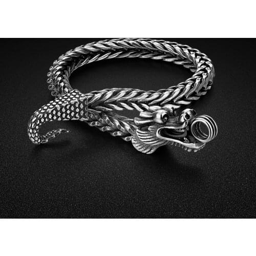 Solid 925 Sterling Silver Dragon head Bracelet man Male trendsetter Bracelet Simple Teenagers Student jewelry Bracelet Silver