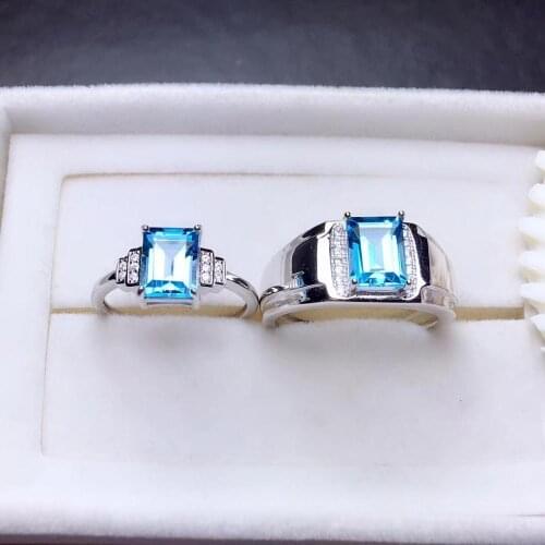 Couple ring natural topaz gemstone Ring real 925 sterling silver ring valentine good blue color gem anniversary gift