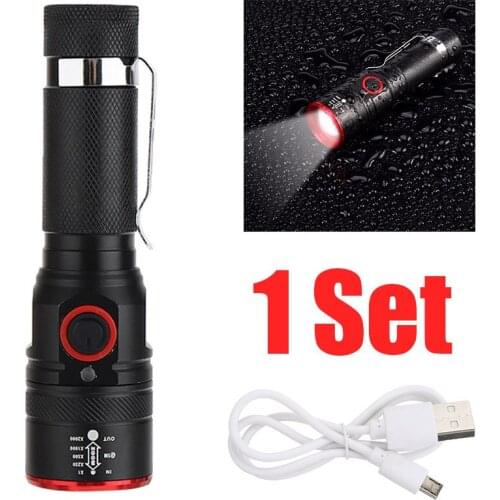 Portable USB Flashlight Torches T6 LED Zoom Focus Bicycle Lights Rechargeable Night Lighting Tools for Camping Fishing Cycling