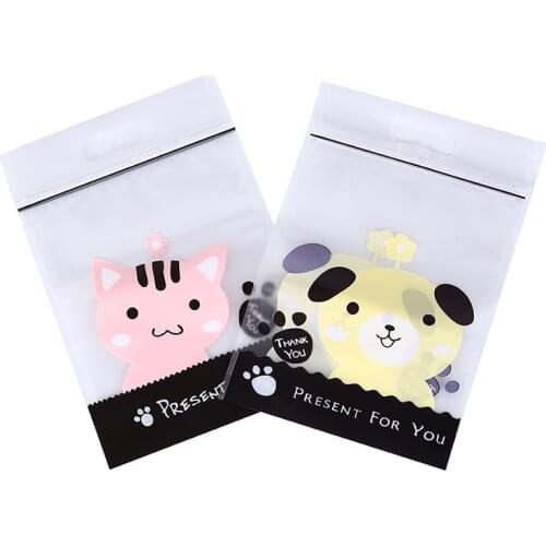 Plastic Packaging Stand Up Cute Cat Dog Frosted Cookie Zip Lock Bag For Food Tea Candy Baking 50Pcs/lot
