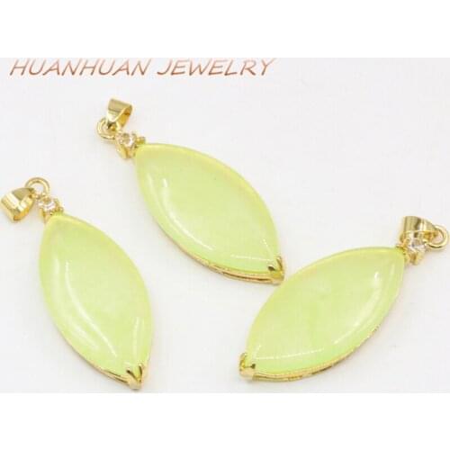 Natural Stone Jades Marquise Shape Pendant Gold-Color Stainless Steel Chain For Women Necklace & Pendants 18x48mm Jewelry B3361