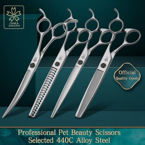 Professional pet scissors direct shear curved tooth scissors thin Scissors Set dog hair cutting tools beautician scissors