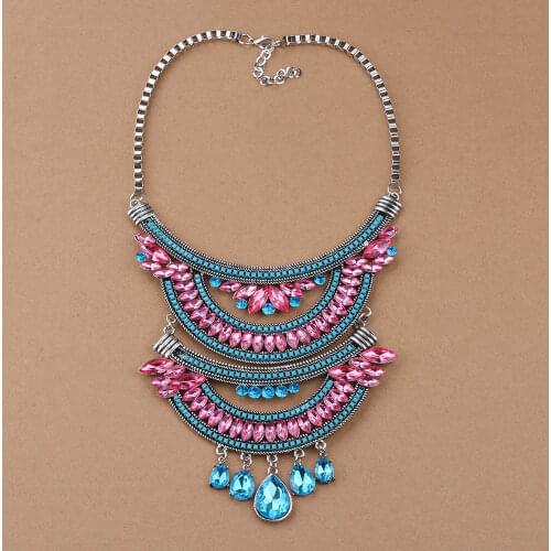 Luxury Maxi Metal Necklaces Vintage PINK & BLUE Crystal Choker Party Statement Female Punk Necklace Fashion Women Jewelry