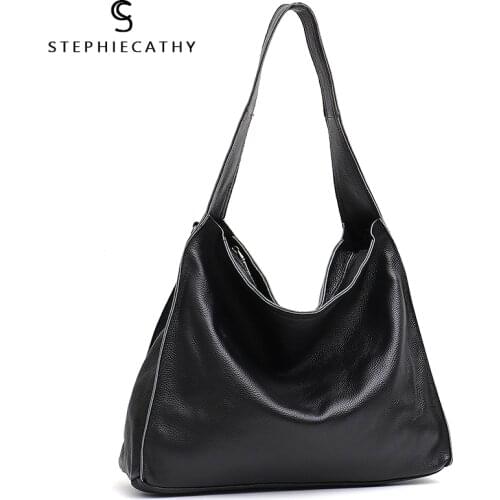 SC Large Genuine Leather Handbag Women Casual Shoulder Bag Brand Style Ladies Natural Leather Hobo Liner Bag Femal Crossbody Sac