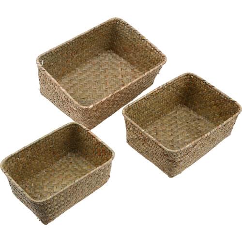 Straw Woven Storage Box Handmade Wciker Storage Baskets Rectangle Fruit Toys Laundry Basket Container Home Bathroom Organization