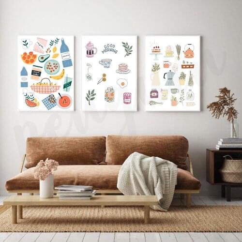 Modern Good Morning Food and Tea Art Posters and Prints Pictures on The Wall Abstract Decorative Home Decor Cuadros
