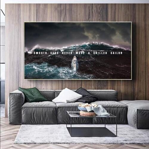 Modern Seascape Canvas Painting Ship Sailing In The Waves Wall Art Poster and Print Inspirational Picture for Living Room Decor