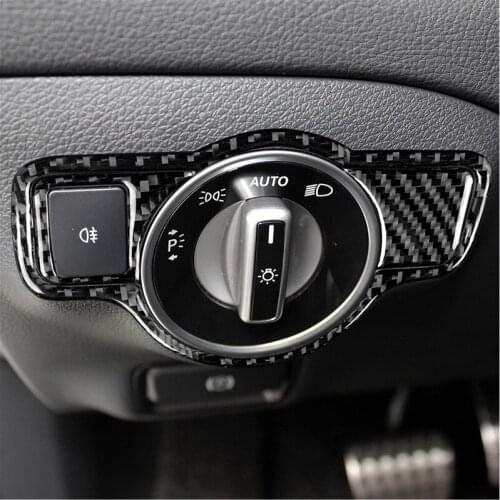Carbon Fiber Style Car Headlight Switch Cover Trim Stickers For Mercedes Benz A B C E G Class CLA GLA GLE GLK GL Accessories