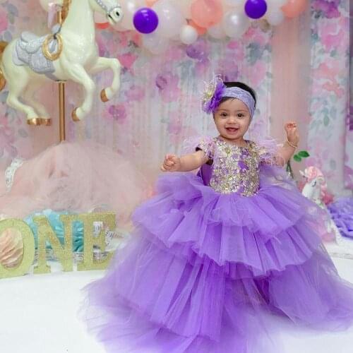 Light Purple Flower Girls Dresses 2020 Puffy Tulle Pageant Gowns Lace Appliqued Kids Lovely Party Celerity Dress