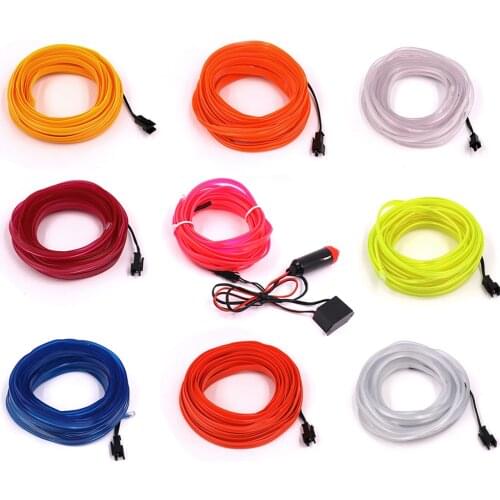 1m/3m/5m Sewable EL Wire Tron Glow Wire Easy Sew Tag flexible led Neon Strip + 12V car inverter driver Free shipping
