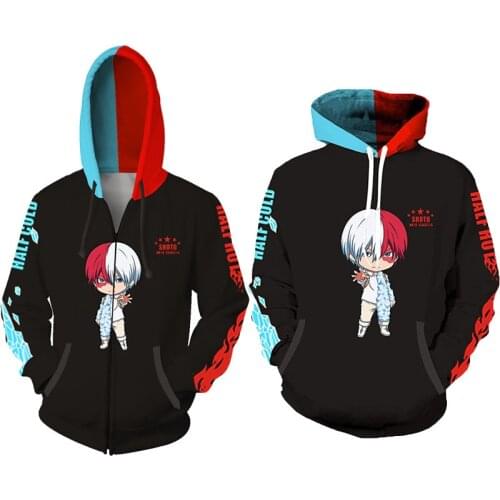 Shouto Cosplay Hoodies Boku No Hero Academia Cosplay Sweatshirt Hooded Zipper Jacket Unisex Sweater Anime Costume Tops