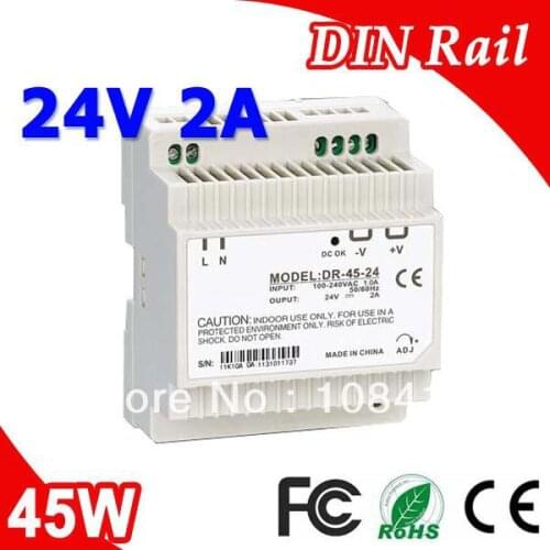 DR-45-24 LED Din Rail mounted Power Supply Transformer 110V 220V AC to DC 24V 2A 45W Output