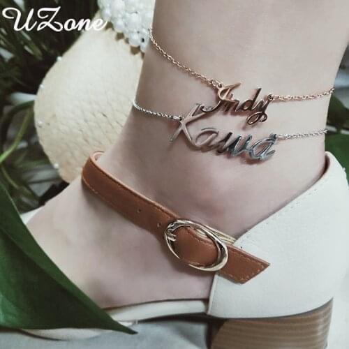 Uzone Stainless Steel Custom name Anklet Personalized Letter Nameplate Ankle Bracelet Cheville Summer Jewelry