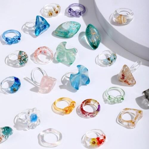 VG 6YM 2021 New Transparent Resin Acrylic Colourful Geometric Square Round Rings For Women Jewelry Party Gifts Wholesale