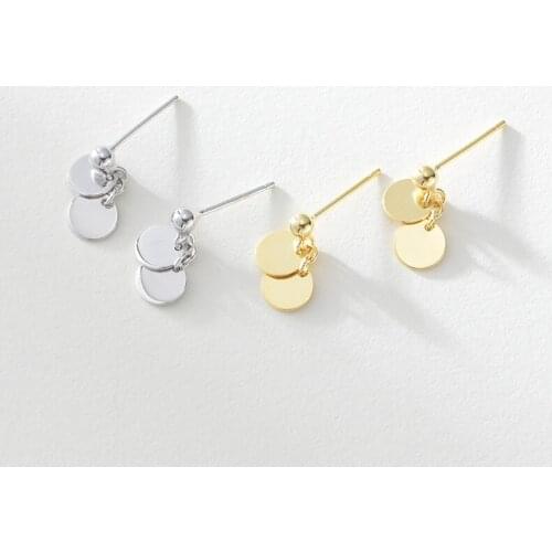 YPAY 100% Real 925 Sterling Sliver Stud Earrings Women Korea Simple Anti Allergic Round Slices Wafer Jewelry Xmas Gifts YME610